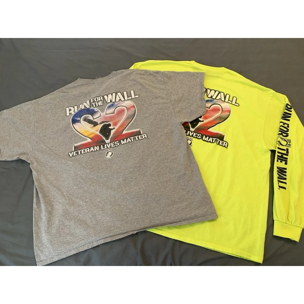 LOT‎ OF 2 Run for the Wall POW MIA 2XL T-Shirts Biker Military Veterans Hi-Vis